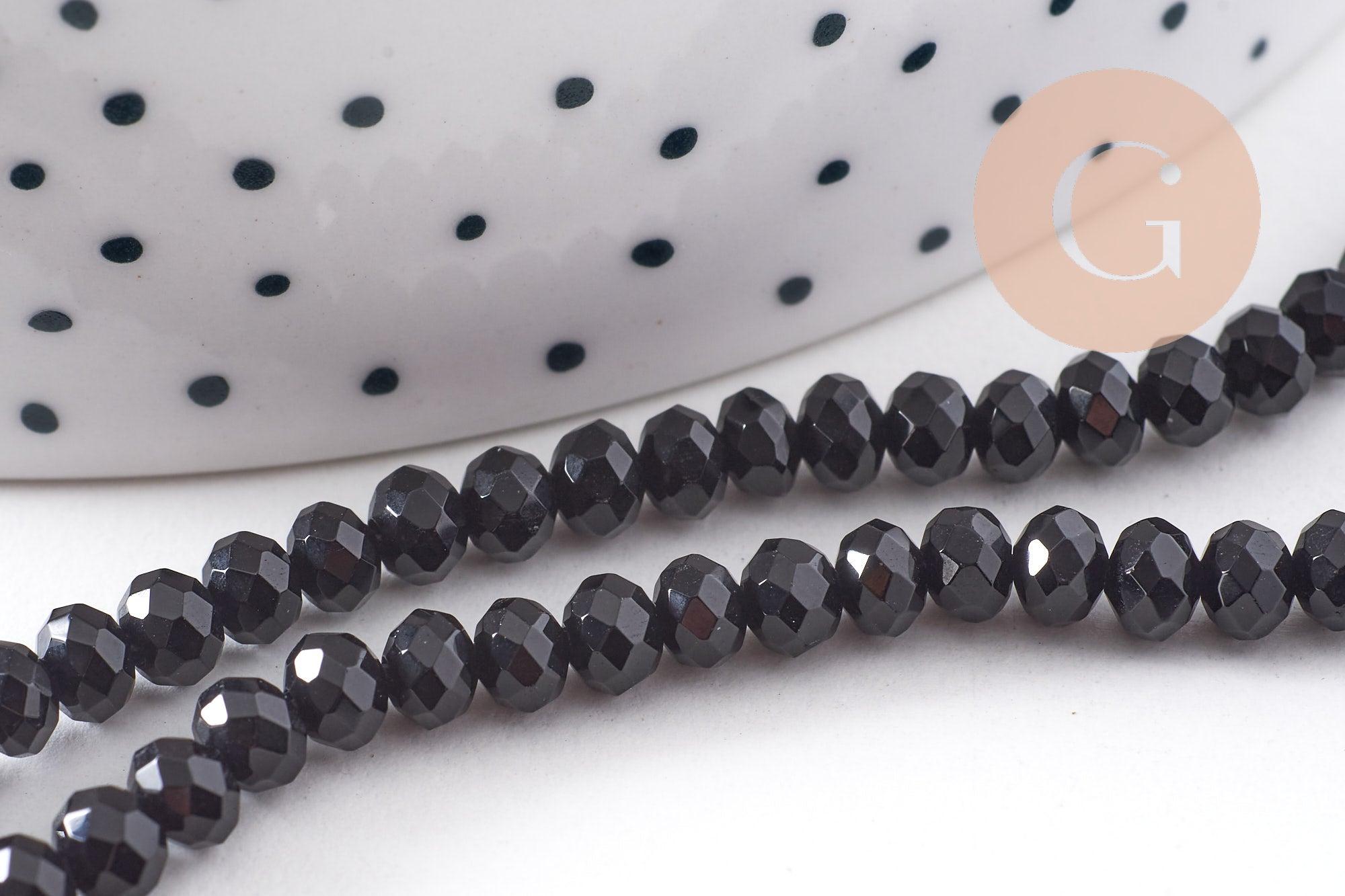 Perle ronde en jade de Malaisie noir,perle jade, pierre naturelle, jade naturel, pierre, facette 4x2mm, fil 35cm, x1 (G7424)