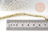 Perle ronde facette hématite dorée 4mm, perle hématite synthétique pierre, fil de 39cm, x1 (G6217)