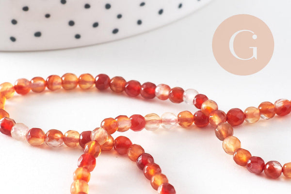 Perle ronde facettée cornaline orange naturelle 4-4.5mm facetté, x1 fil de 35cm (G4372)