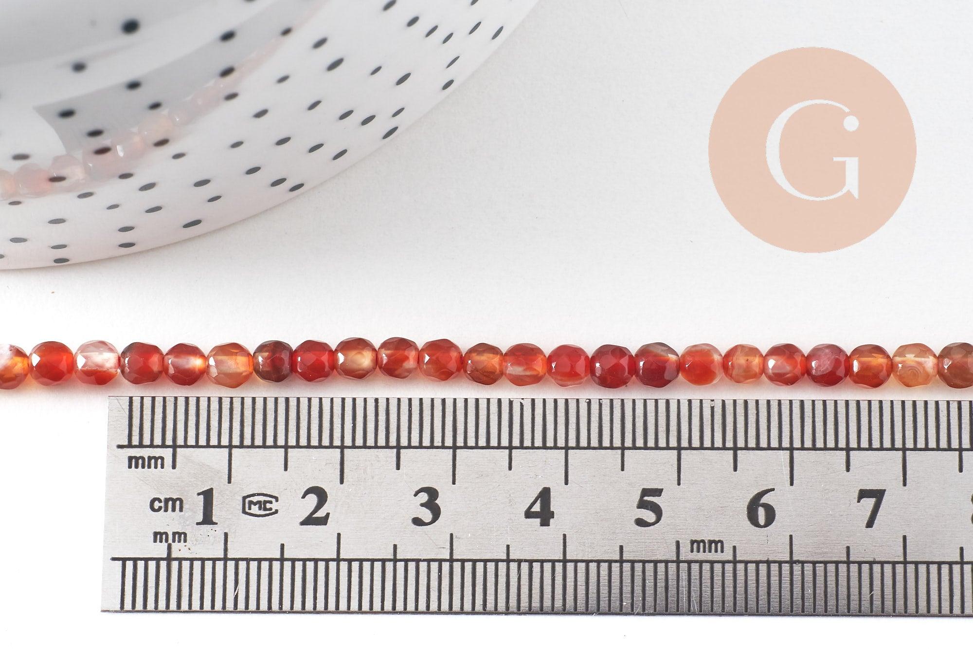 Perle ronde facettée cornaline orange naturelle 4-4.5mm facetté, x1 fil de 35cm (G4372)