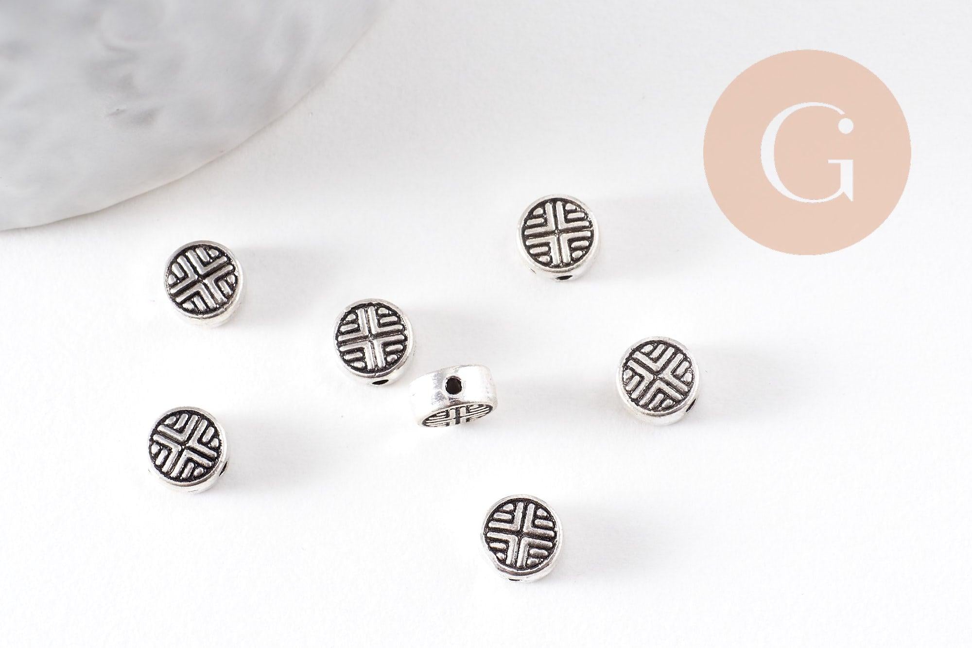 Perle ronde gravée argent vieilli,perles argent,création bijoux, sans nickel,perle intercalaire,6.3mm, x10 (G2610)