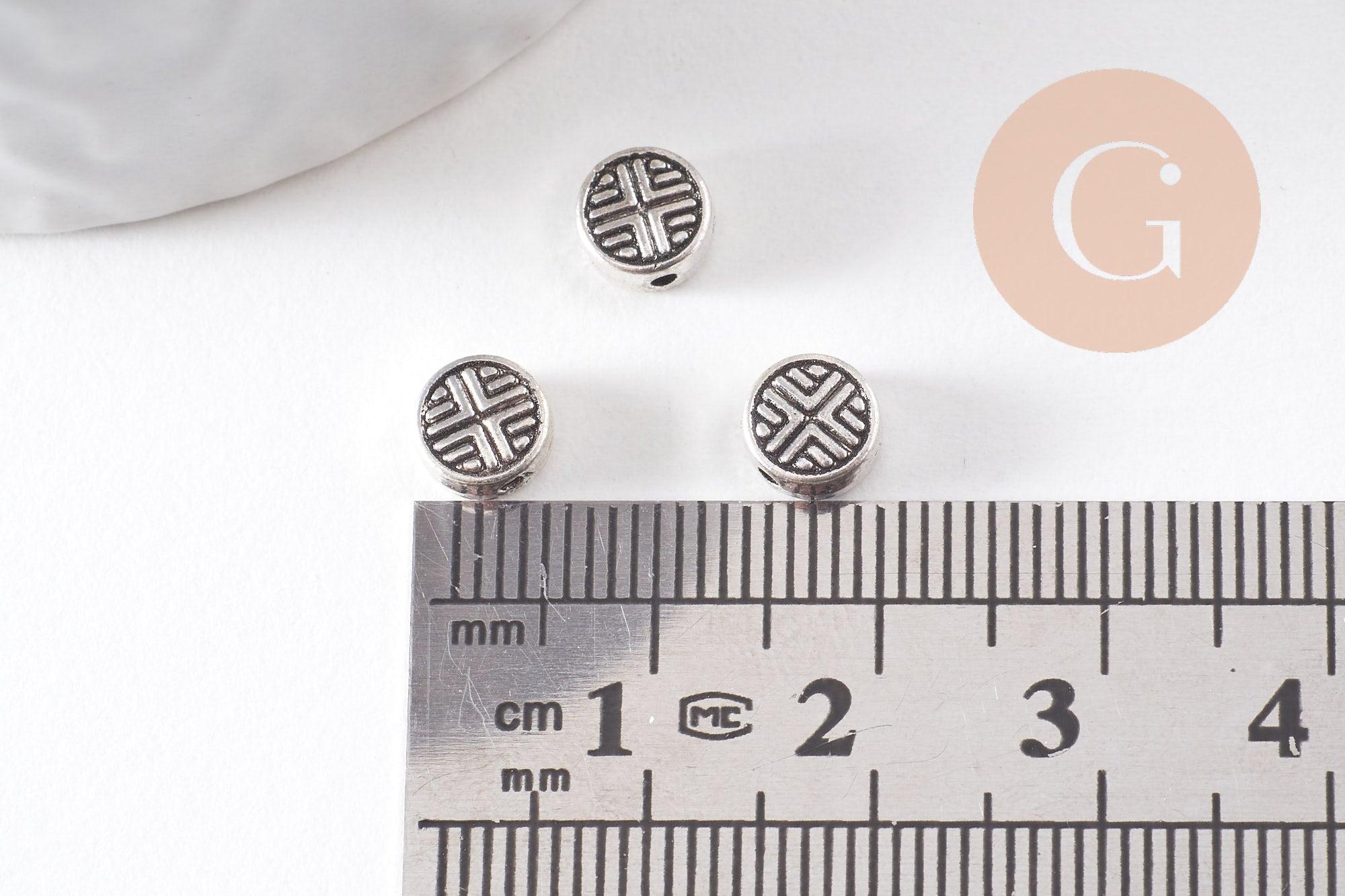 Perle ronde gravée argent vieilli,perles argent,création bijoux, sans nickel,perle intercalaire,6.3mm, x10 (G2610)