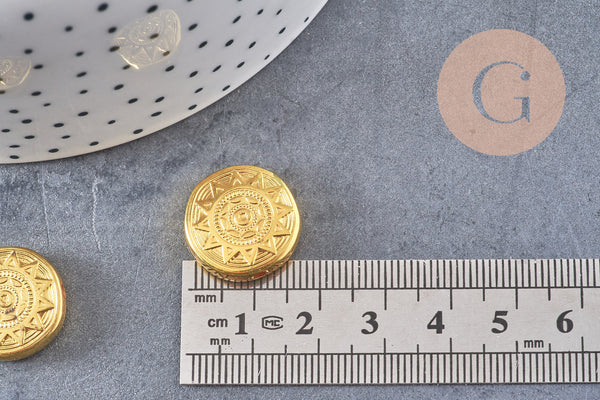 Perle ronde gravée plastique doré,perle plastique,perle ronde lettre,perle coeur,18mm, x5 (G6803)