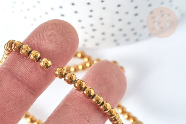 Perle ronde hématite de synthèse dorée 4mm, perle pierre, le fil de 39cm, x1 (G7404)