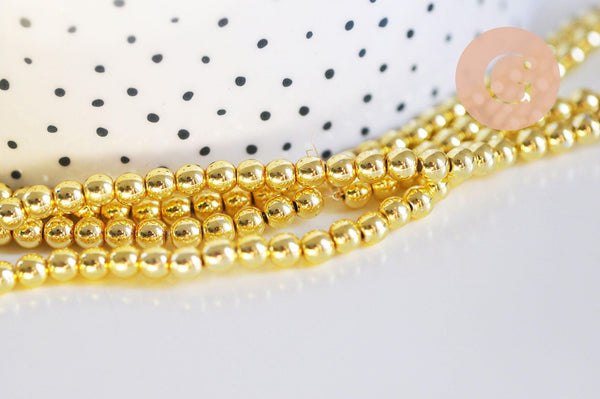 Perle ronde hématite dorée 4mm, perle hématite synthétique pierre, fil de 39cm, x1 (G6272)