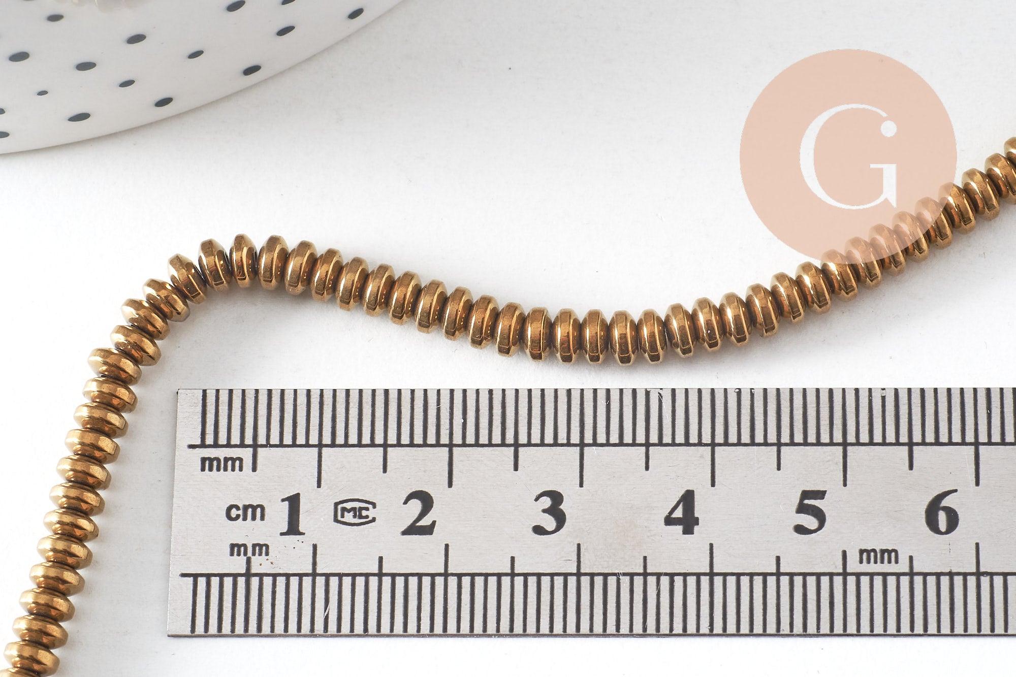 Perle ronde hématite dorée, une fourniture en pierre, fil de 194 perles,4x2mm x1 (G3860)