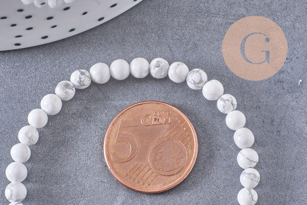 Perle ronde howlite blanche naturelle 4mm, x1 fil de 38cm (G3841)