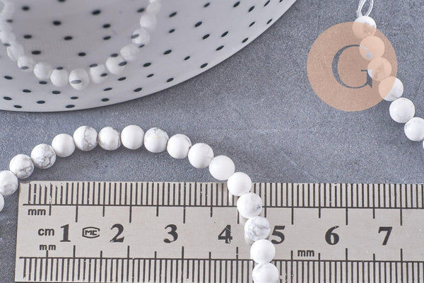 Perle ronde howlite blanche naturelle 4mm, x1 fil de 38cm (G3841)