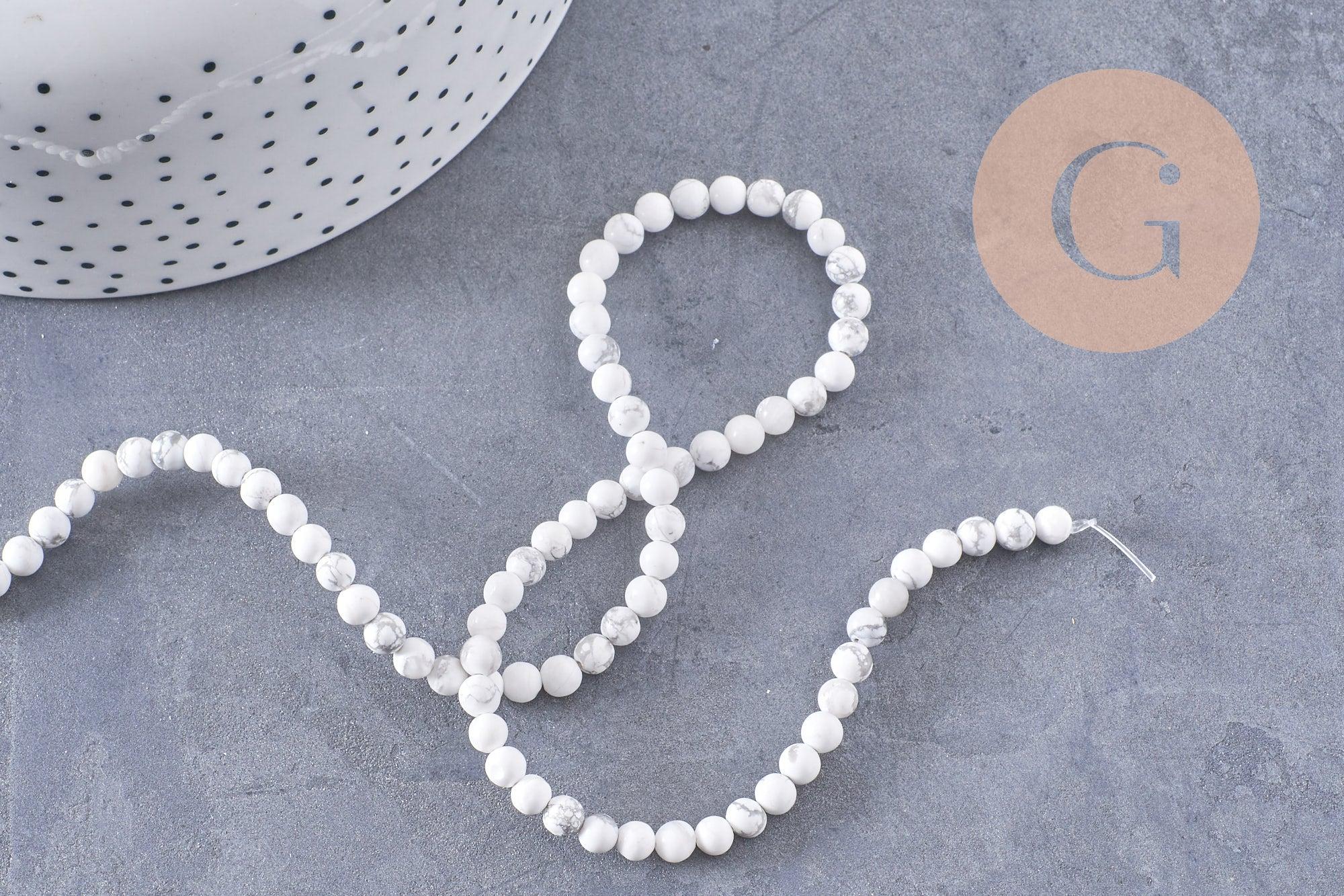 Perle ronde howlite blanche naturelle 4mm, x1 fil de 38cm (G3841)