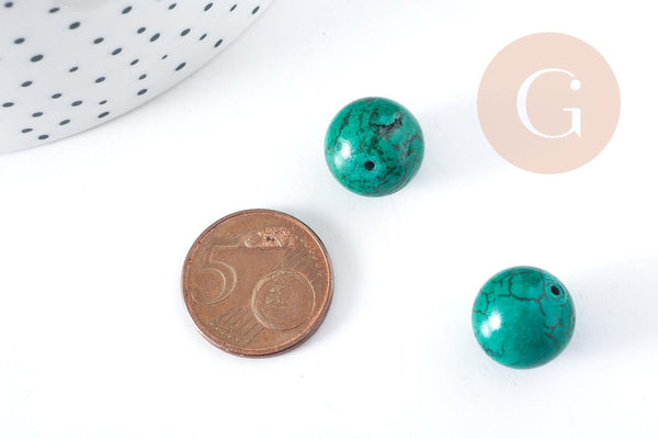 Perle ronde howlite de synthèse teintée vert 12mm, x5 (G8286)