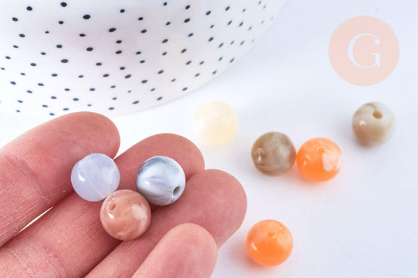 Perle ronde imitation gemme plastique multicolore 12mm, perle plastique coloré, couleurs mélangées,x 10 perles G6403