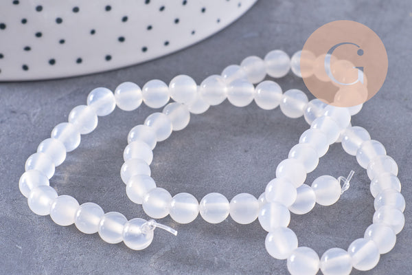 Perle ronde jade naturel blanc 6mm, x1 fil de 37cm (G3866)