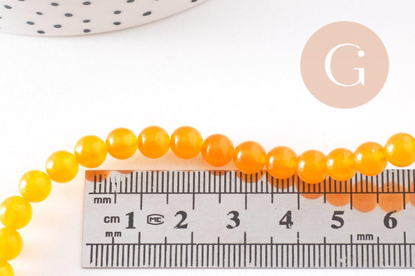 Perle ronde jade naturel jaune orangé 6mm, x1 fil de 38cm (G0872)