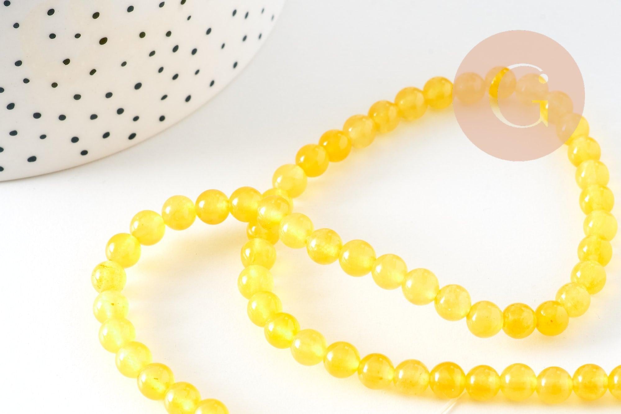 Perle ronde jade naturel jaune orangé 6mm, x1 fil de 38cm (G0872)