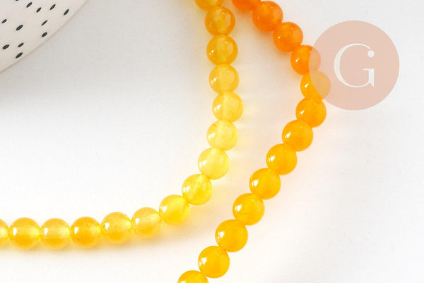 Perle ronde jade naturel jaune orangé 6mm, x1 fil de 38cm (G0872)