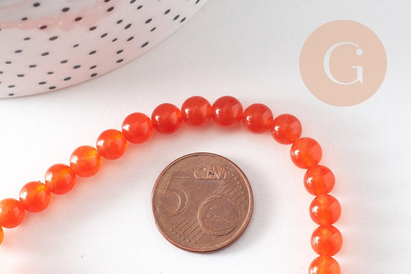 Perle ronde jade naturel orange teinté 6mm, x1 fil de 39cm (G8955)