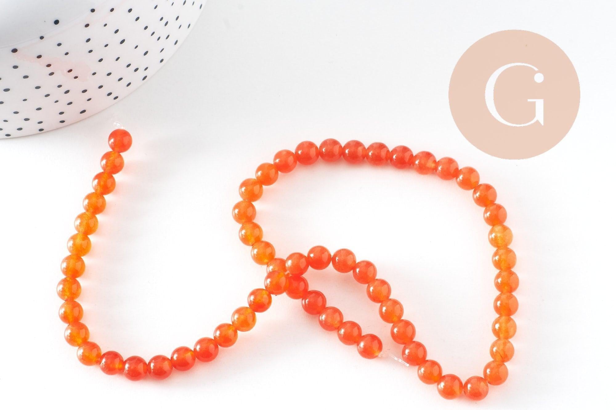 Perle ronde jade naturel orange teinté 6mm, x1 fil de 39cm (G8955)