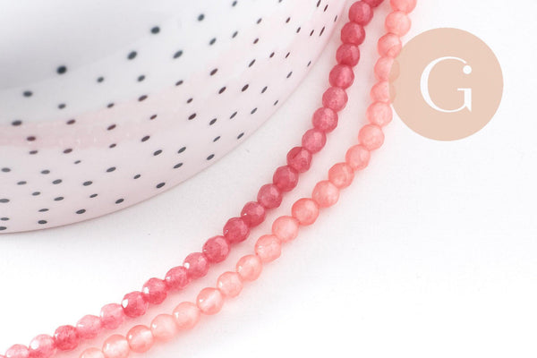 Perle ronde jade naturel rose facette 4mm, x1 fil de 38 cm (G2335)