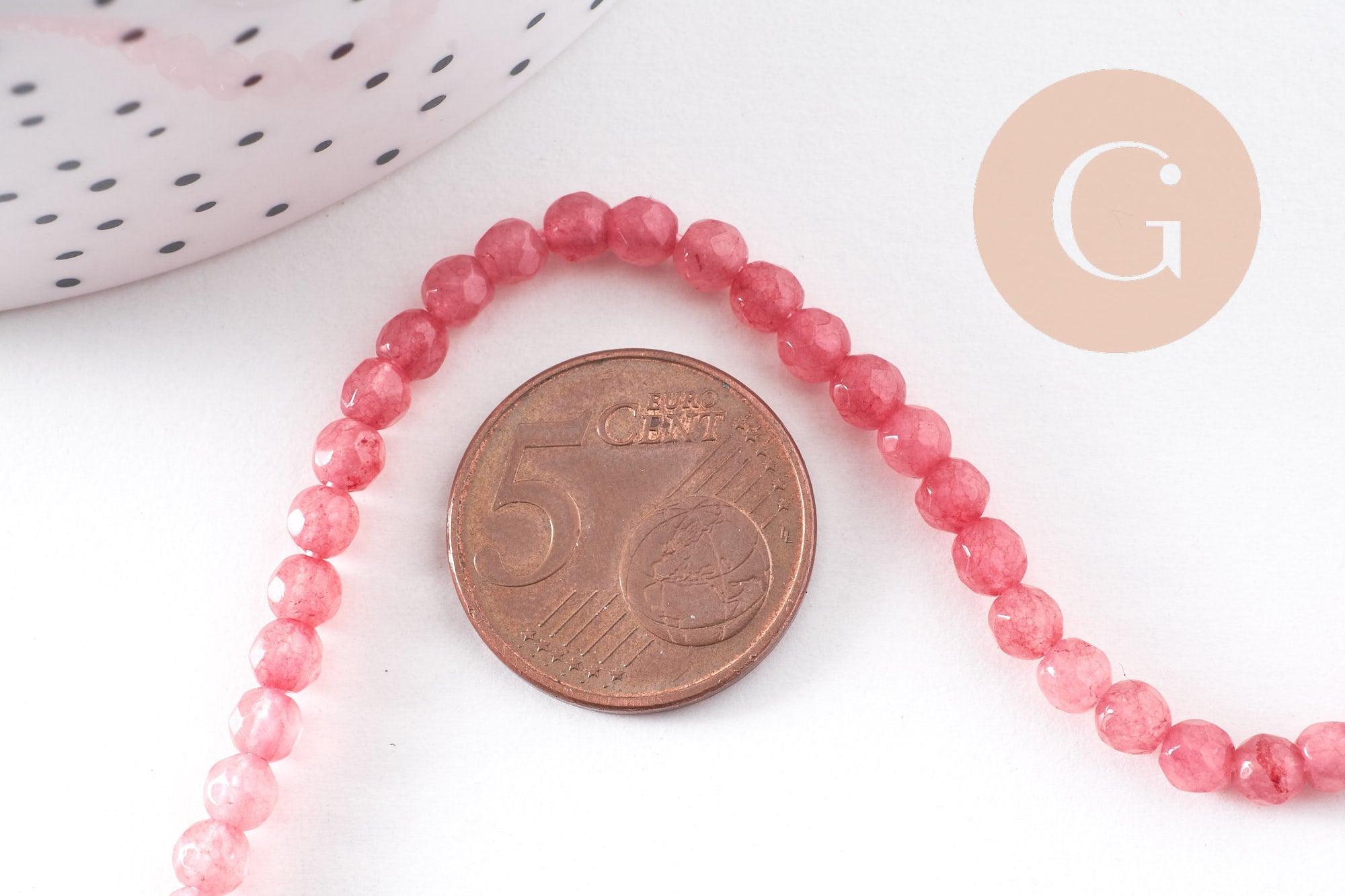 Perle ronde jade naturel rose facette 4mm, x1 fil de 38 cm (G2335)