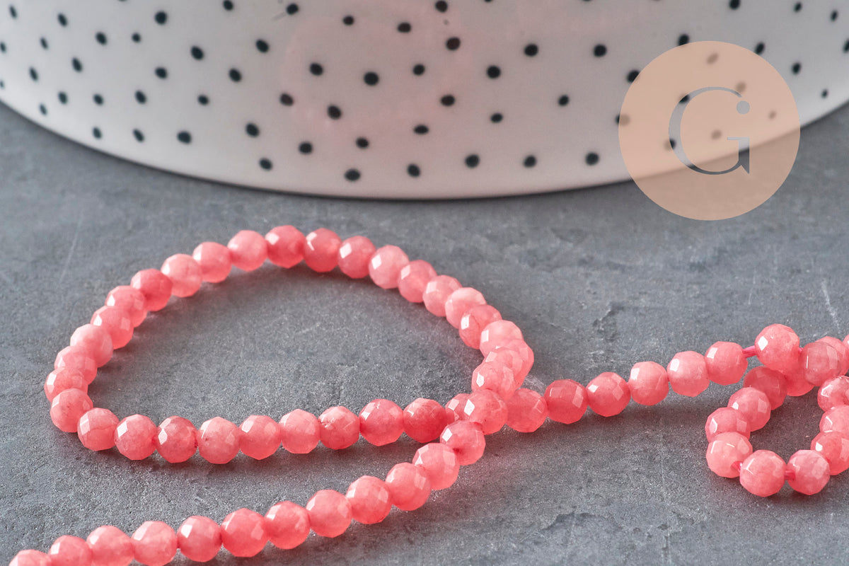 Perle ronde jade naturel rose facette 4mm, x1 fil de 38 cm (G2335)-Perles-Gingerlily Perles