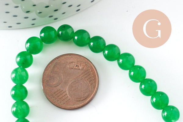 Perle ronde jade naturel vert teinté 6mm, perles ronde creation bijou pierre naturelle, fil de 38cm, x1 (G4410)