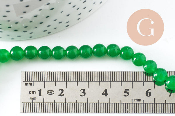 Perle ronde jade naturel vert teinté 6mm, perles ronde creation bijou pierre naturelle, fil de 38cm, x1 (G4410)