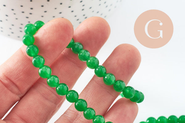 Perle ronde jade naturel vert teinté 6mm, perles ronde creation bijou pierre naturelle, fil de 38cm, x1 (G4410)