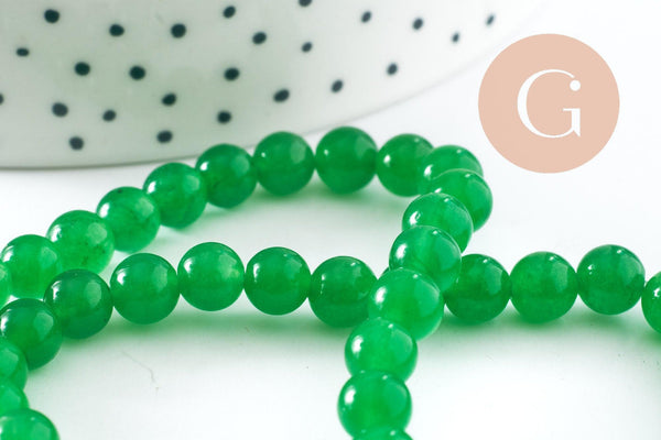 Perle ronde jade naturel vert teinté 6mm, perles ronde creation bijou pierre naturelle, fil de 38cm, x1 (G4410)