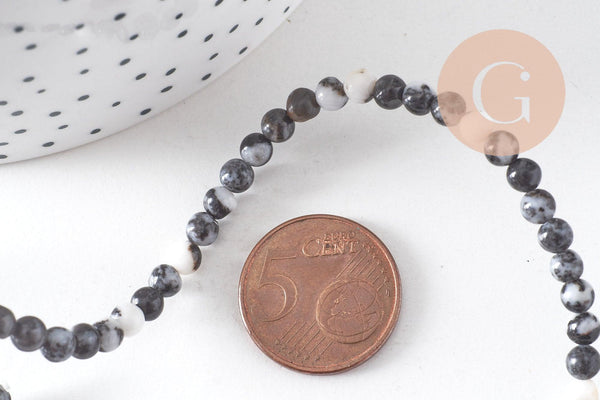 Perle ronde jaspe zébré naturel 4mm, jaspe gris, pierre naturelle, fil de 85 perles, x1 (G3621)