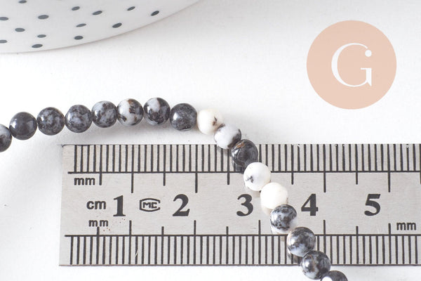 Perle ronde jaspe zébré naturel 4mm, jaspe gris, pierre naturelle, fil de 85 perles, x1 (G3621)