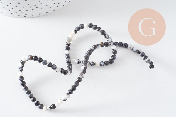 Perle ronde jaspe zébré naturel 4mm, jaspe gris, pierre naturelle, fil de 85 perles, x1 (G3621)
