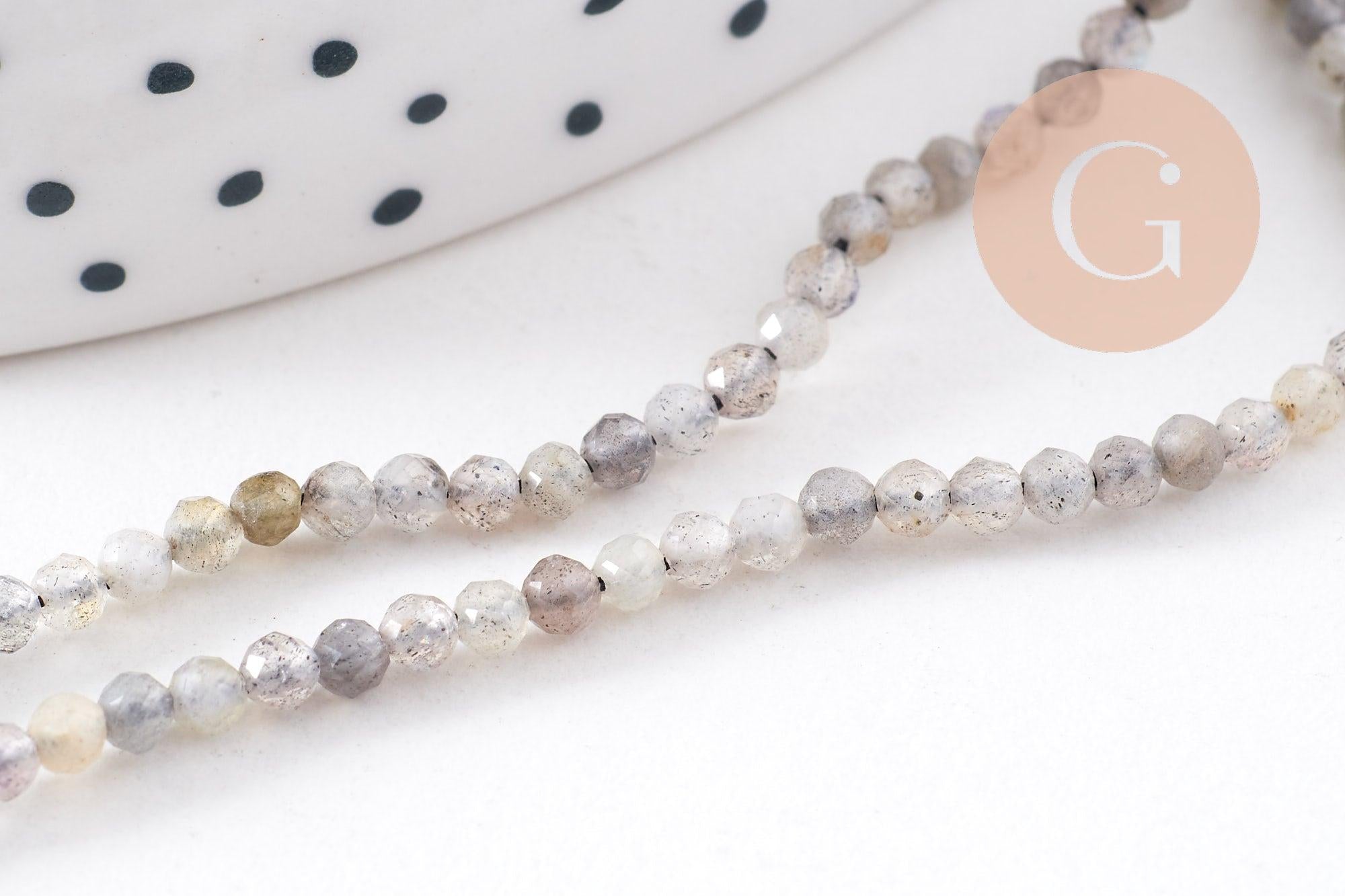 Perle ronde labradorite naturelle facette 2mm, x1 fil de 200 (G3100)