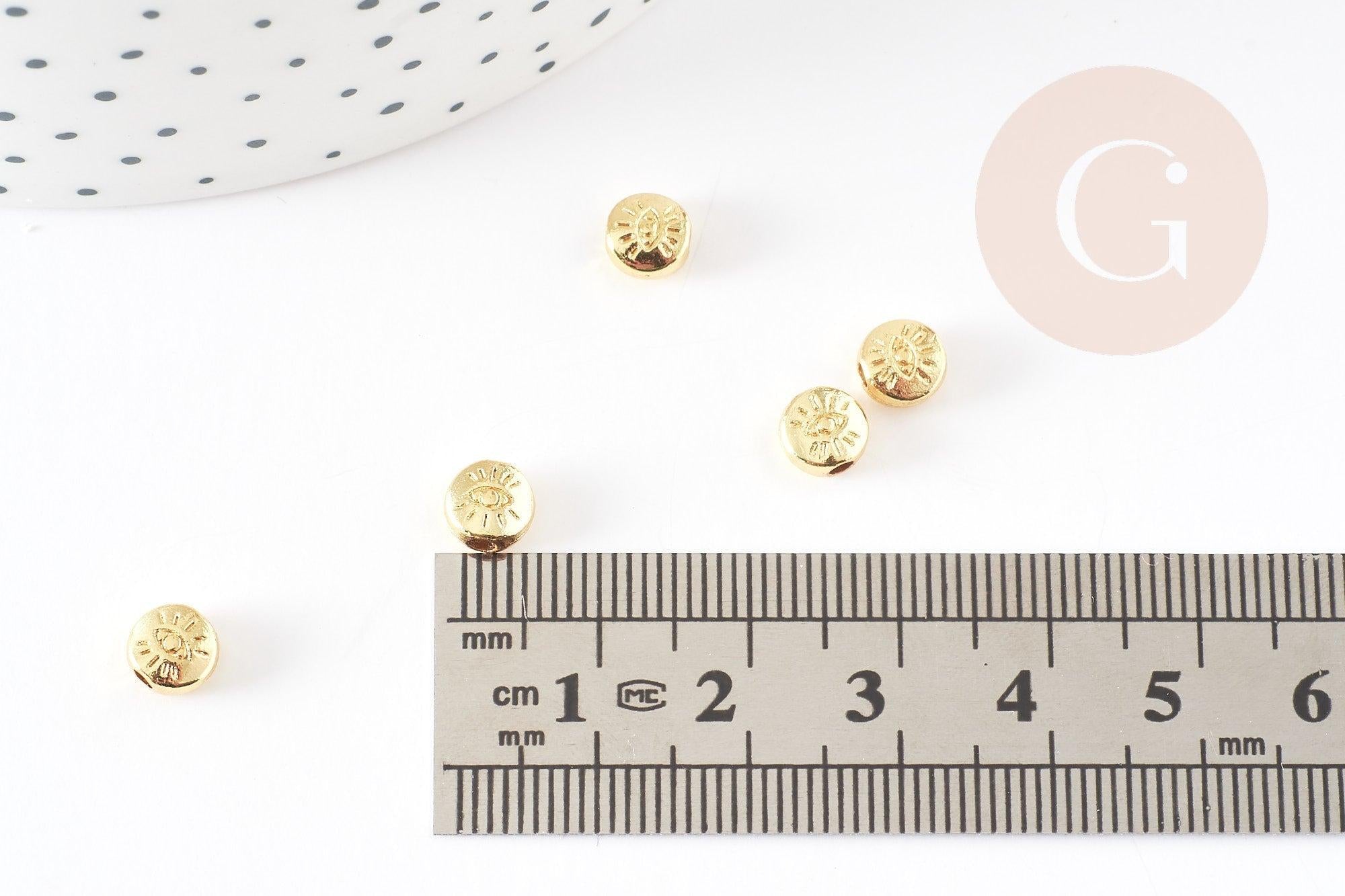 Perle ronde mauvais œil zamac doré 18K 9.5mm, x10 (G5461)