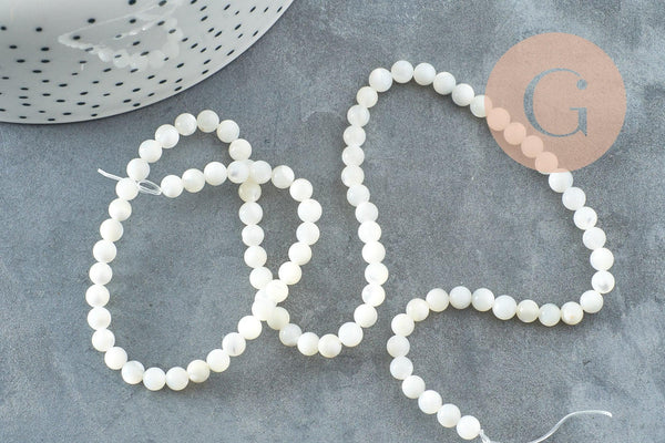 Perle ronde nacre blanche coquillage naturel 4mm, x1 fil de 41 cm (G1724)