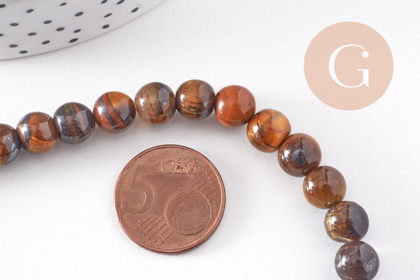 Perle ronde oeil de tigre naturel 8mm x1 fil de 39cm (G6218)