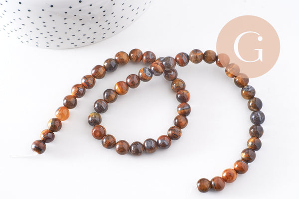 Perle ronde oeil de tigre naturel 8mm x1 fil de 39cm (G6218)