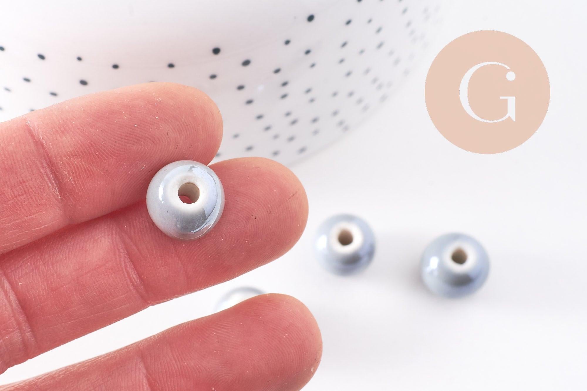Perle ronde porcelaine gris clair,perle céramique, perle ronde, 1.2cm, x5 (G3199)