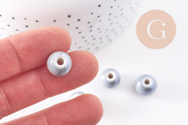 Perle ronde porcelaine gris clair,perle céramique, porcelaine grise, perle ronde, 1.2cm, x5 G3199