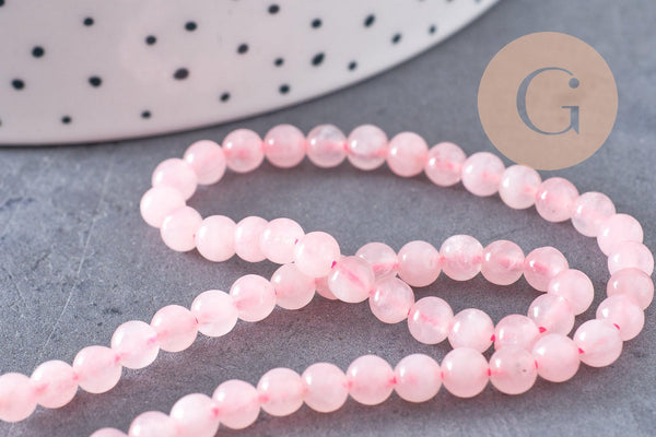Perle ronde quartz rose, quartz rose naturel, perle pierre, pierre précieuse,4mm,le fil de 39cm, x1 (G2445)