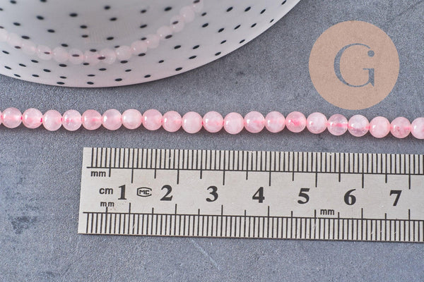 Perle ronde quartz rose, quartz rose naturel, perle pierre, pierre précieuse,4mm,le fil de 39cm, x1 (G2445)