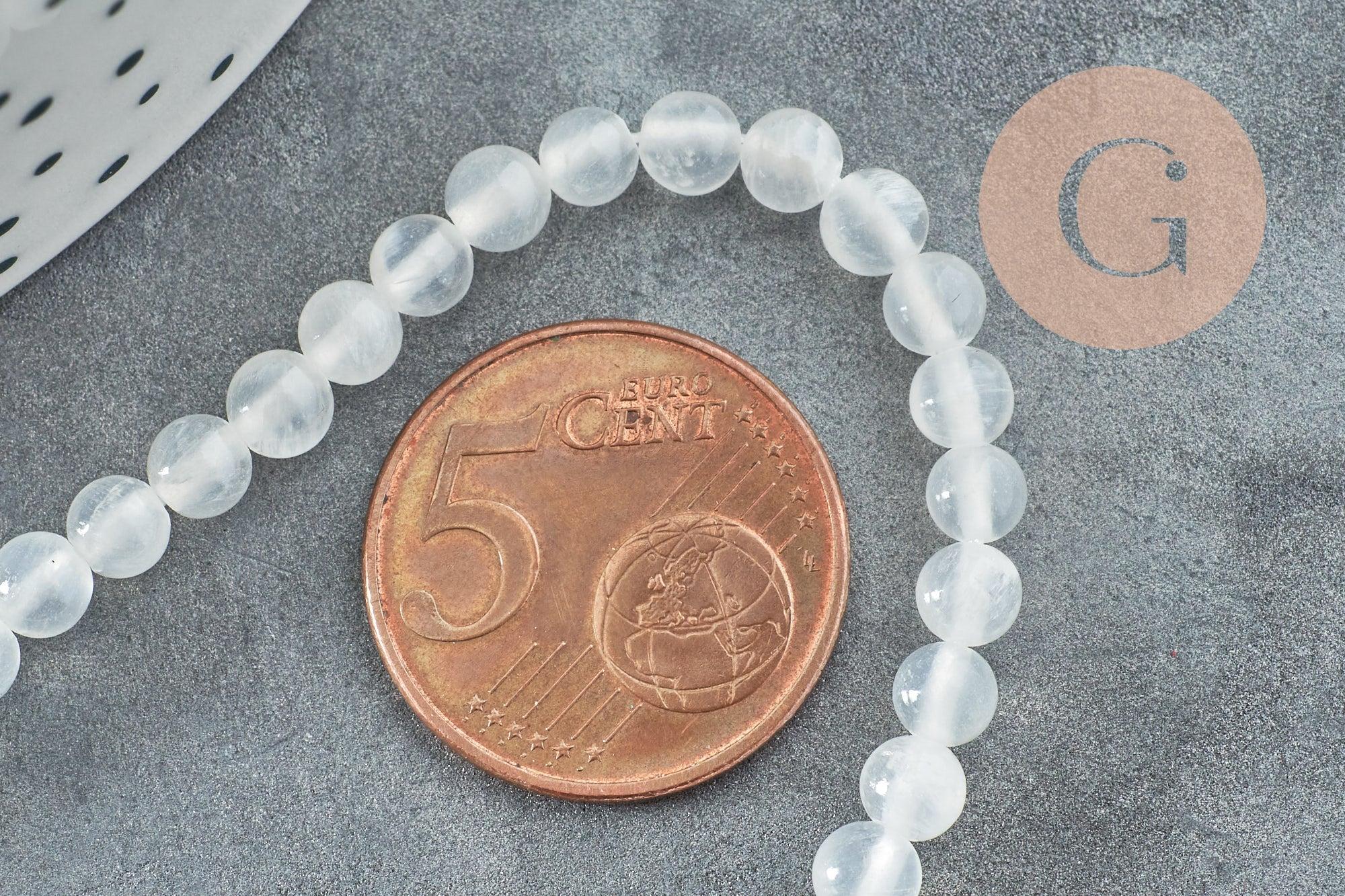 Perle ronde selenite naturelle 4mm x1 fil de 41cm (G4381)