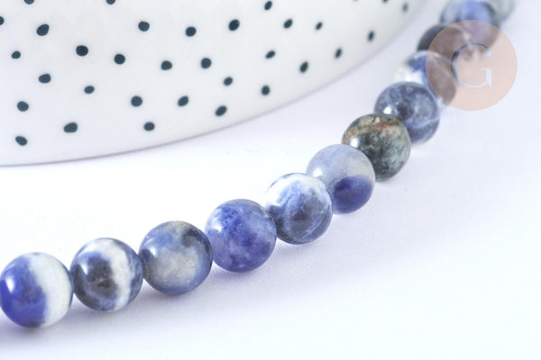 Perle ronde sodalite bleue naturelle 8-8.5mm, x1 fil de 38cm (G7072)