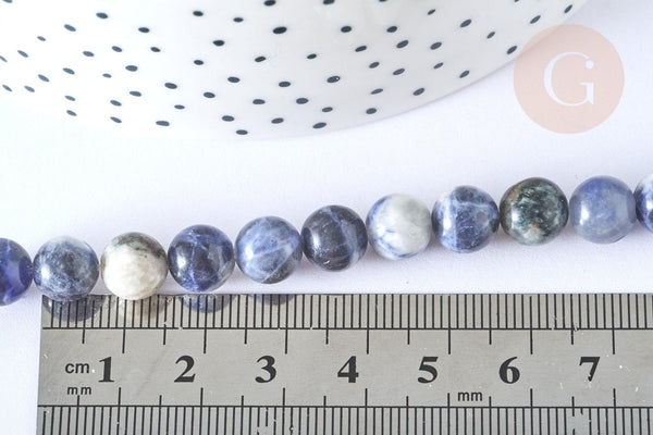 Perle ronde sodalite bleue naturelle 8-8.5mm, x1 fil de 38cm (G7072)