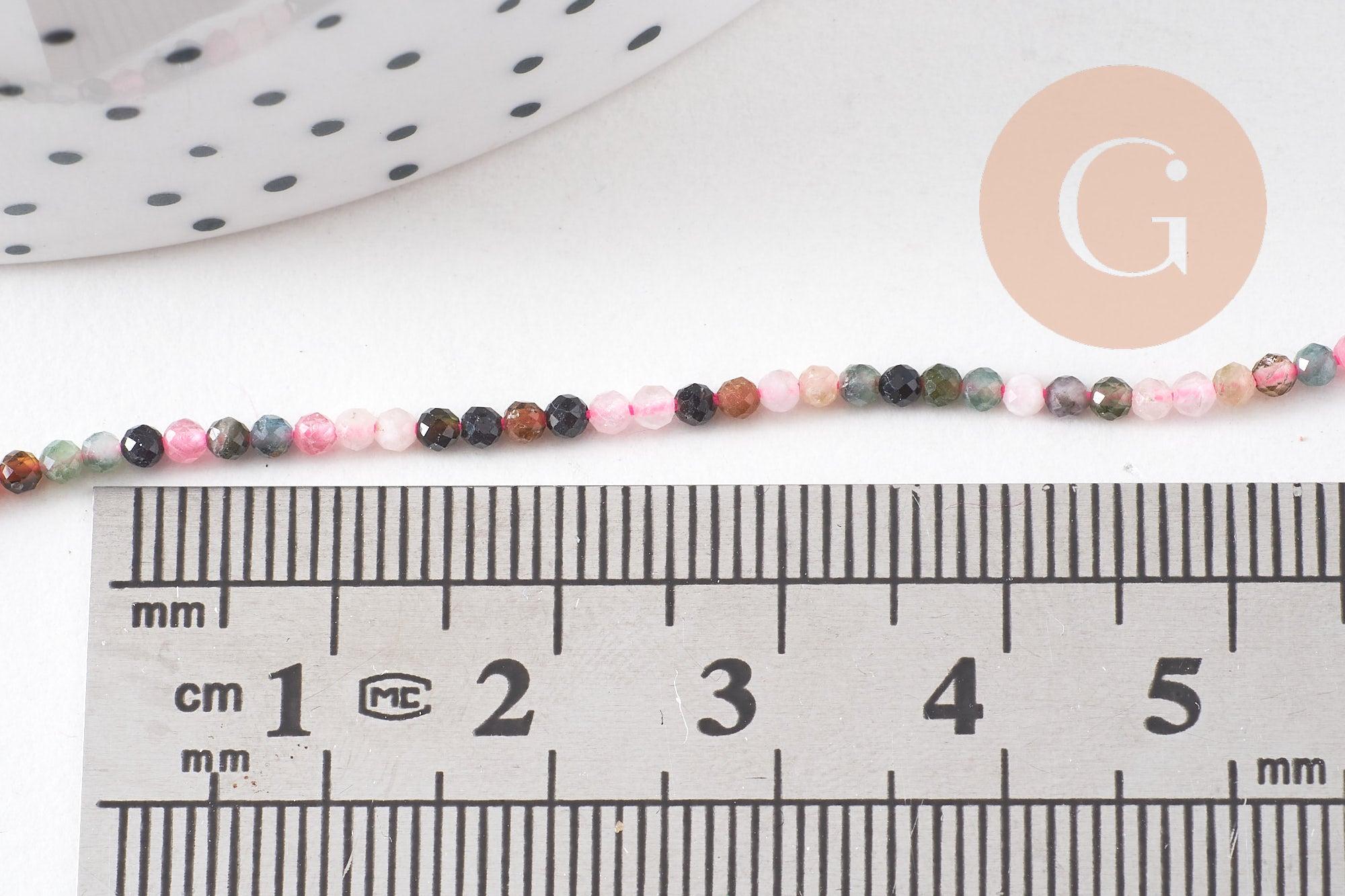 Perle ronde tourmaline naturelle 2mm,x1 fil de 38cm (G3106)
