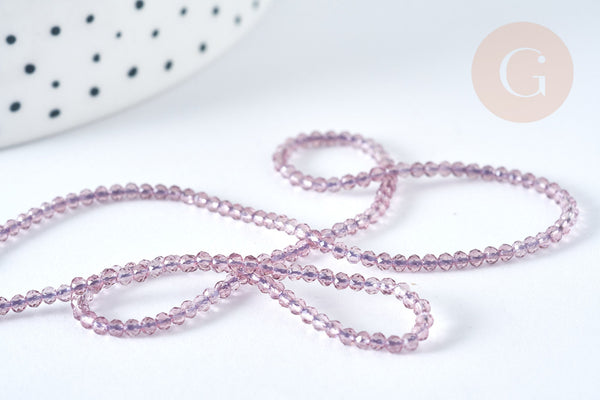 Perle ronde verre facettée irisée transparente violet clair 2mm, fourniture DIY, x1 de 37cm (G7333)