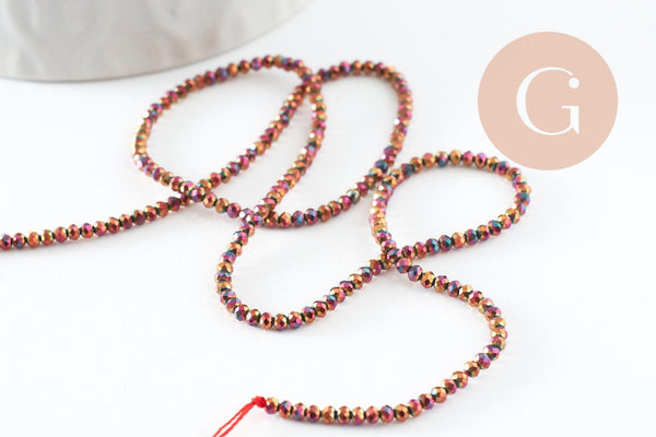 Perle ronde verre facettée multicolore irisée 2mm, fil de 35cm x1 (G7456)