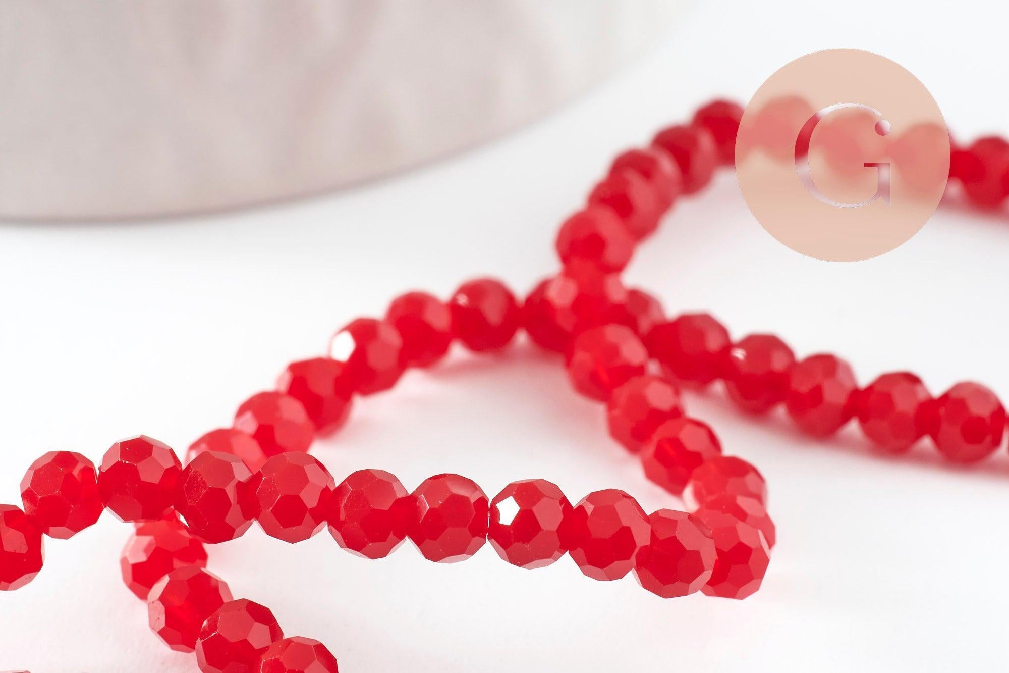 Perle ronde verre facettée rouge 4mm,perles en verre création bijoux DIY,4mm, fil de 36 cm x1 (G7099)