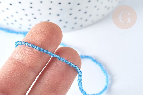 Perle ronde verre facettée transparente bleu ciel 2mm, DIY, le fil de 37cm (G7338)