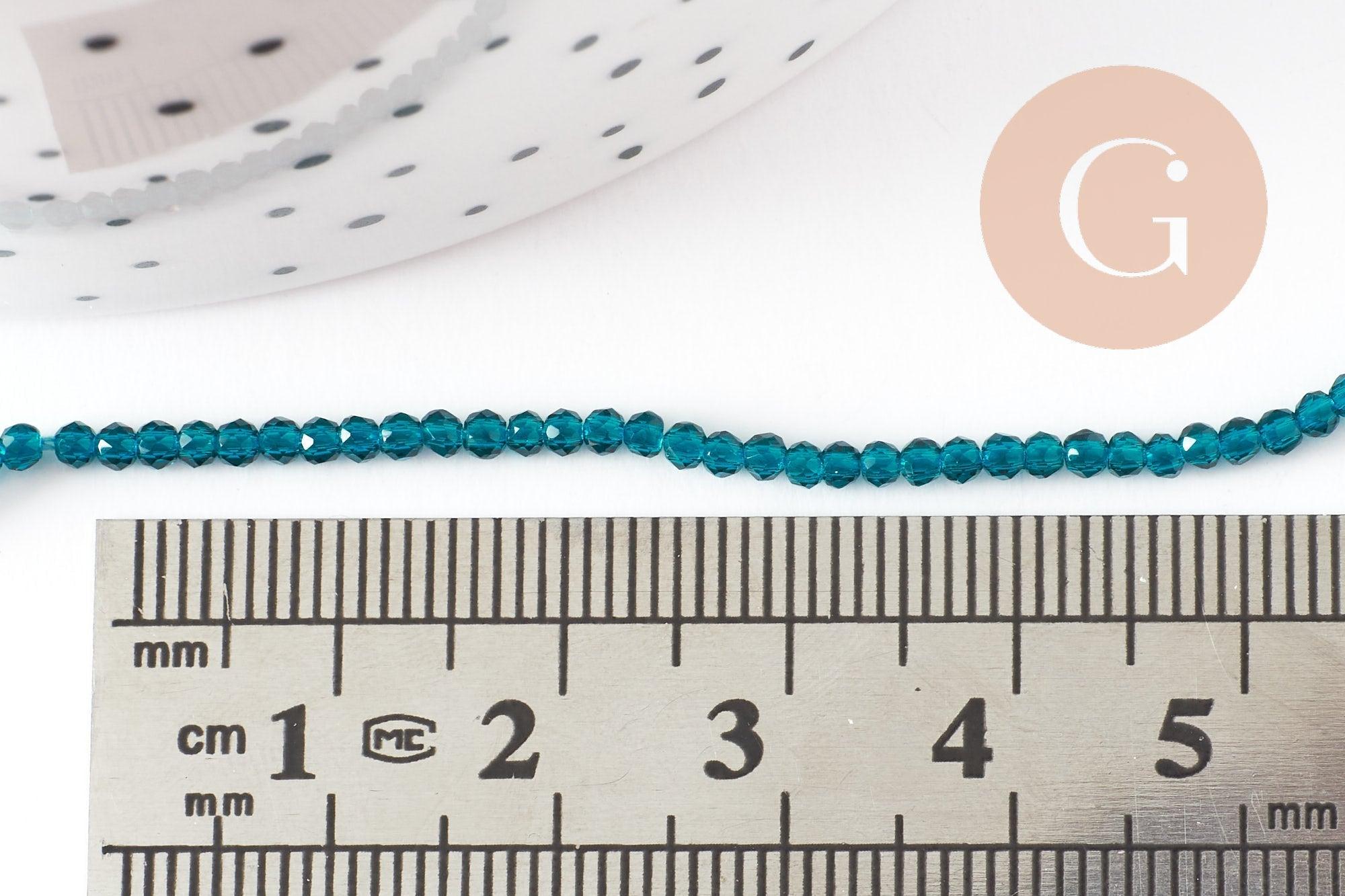 Perle ronde verre facettée transparente bleu ciel 2mm, fourniture création de bijoux DIY,fil de 37 cm, x1 (G7447)