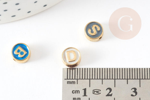 Perle ronde zamac doré initiale émail multicolore 8mm, x1 (G4296)